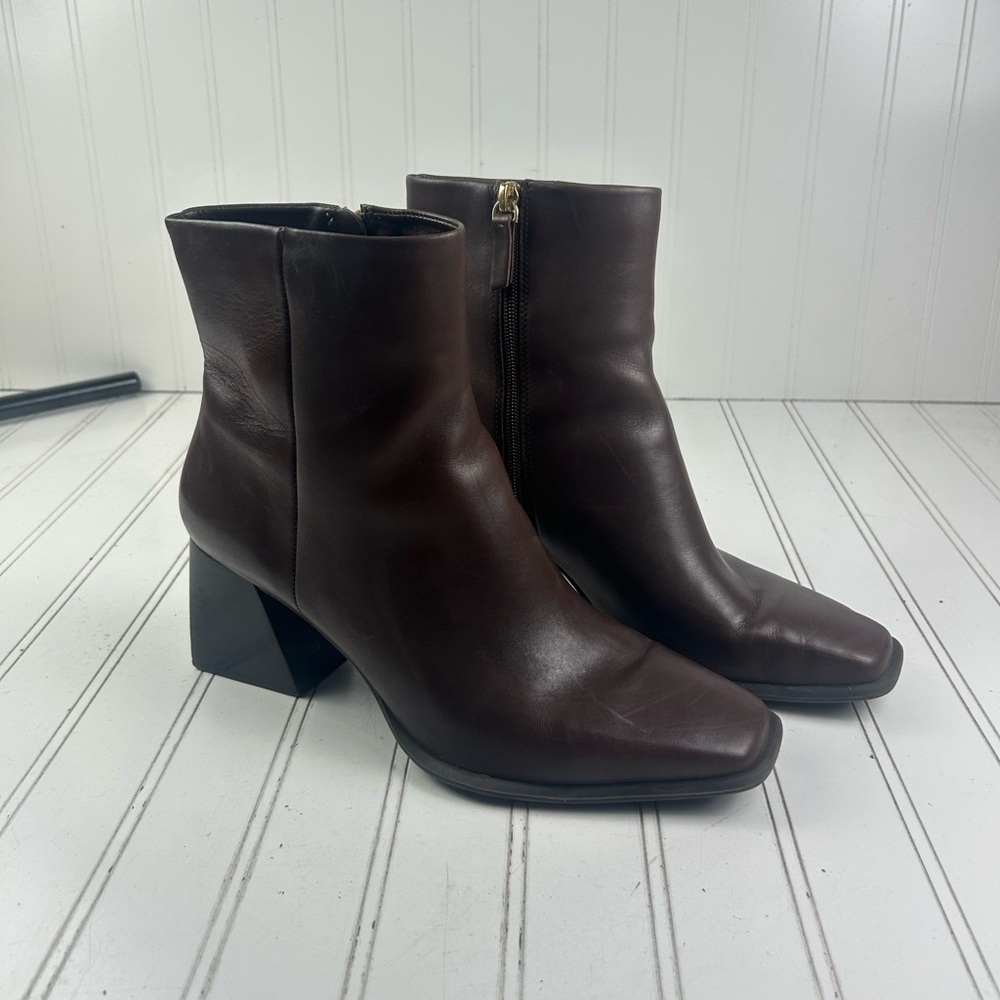 Gianni Bini Holy-Grail Brown Leather Block Heel Booties Womenโs Size 10M $140 - Picture 14 of 14